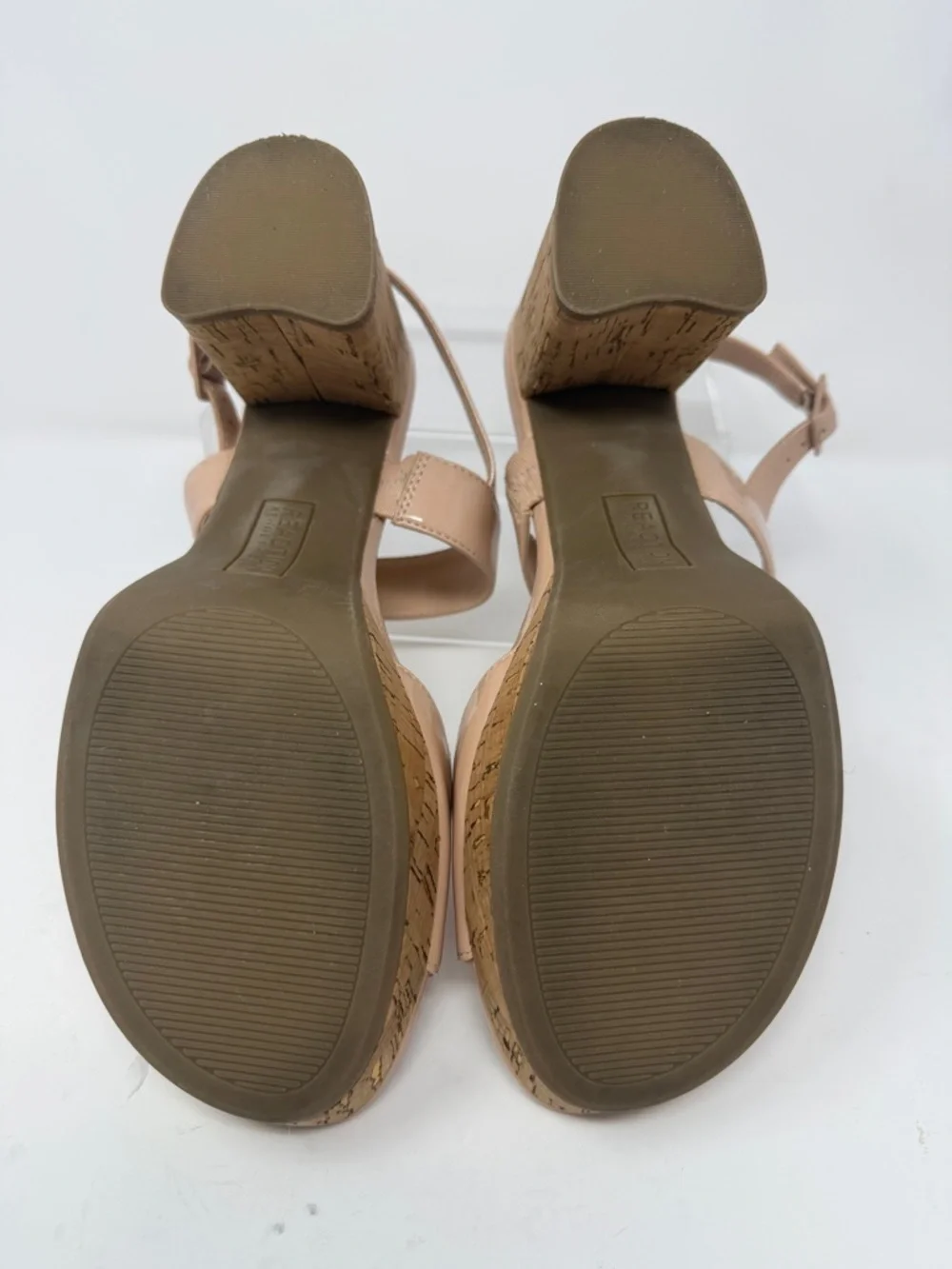 Reaction Kenneth Cole Platform Nude Patent Cork Block Heel Sandals Size 10M